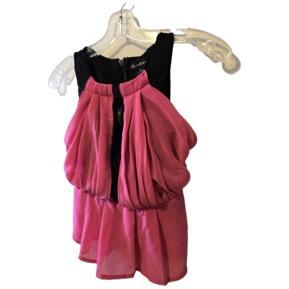 Y2K Black Pink Peplum Top Layered Cut out Ruffle Zip Up Blouse Party Glam Sz XS - Picture 2 of 5